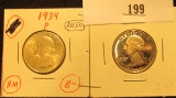 1934 P Silver, AU & 1969 S Proof  Washington Quarters.