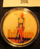 39mm Marilyn Monroe Gold-plated medal, one side enameled with Portrait in low cut top and other side