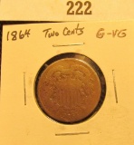 1864 U.S. Civil War Two Cent Piece, G-VG.