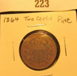 1864 U.S. Civil War Two Cent Piece, Fine.