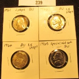 (4 pc.) Jefferson Nickel Lot: 1961 P Two Steps BU, 1963 P & 64 P 1 1/2 steps BU, & 1965 SMS Gem BU.