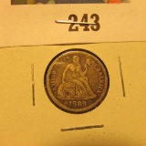 1889 P Liberty Seated Dime, Fine.