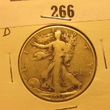 1938 D Walking Liberty Half Dollar, Fine-VF.