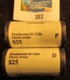 2012 Philadelphia & Denver Original Mint-wrapped rolls of Chester Arthur Presidential Dollar Coins,