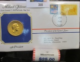 Millard Fillmore Presidents of the United States Medal in Cover postmarked from Locke, N.Y. in 1991;