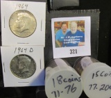 (18) Kennedy Half Dollars dating 1971-76 & (15) 1977-2001; 1964 P & D carded 90% Silver Kennedy Half