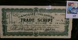 1933 Okmulgee Oklahoma Trade Script $1.00. MS #:  OK215-1B, City:  Okmulgee, Oklahoma,  Issue Date: