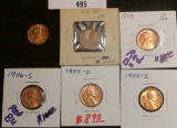 1944 D Unc., 45P Red BU, 46S Red BU, 55 D & S both Gem BU, & 1970 S Large Date Lincoln Cent, Gem BU.