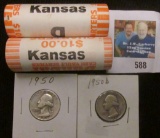 2005 P & D Original BU Rolls of Kansas Statehood Quarters, (80 pcs.); 1950 P, & D Silver Washington