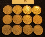 (12) 1937 S Buffalo Nickels grading fine to VF.