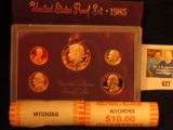 1985 S U.S.Proof Set Original as issued; 2007 P & D Original BU Rolls of Wyoming Statehood Quarters,