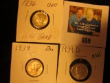 1936 P, 39 P, & 39 D Mercury Dimes, all Uncirculated.