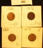 1876, 79, 81, & 82 U.S. Indian Head Cents. Grades up to VF+.