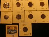 1895, 1896, 1897, 1898, 1899, 1900, 01, 02, & 03 Indian Head Cents grading up to VF.  All carded and