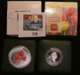 2001 Canada $5 .999 Fine Silver Colored Maple Leaf Commemorative in original box of issue; & 2002 