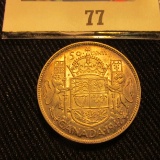 1942 Canada Silver Half Dollar, lightly toned EF-AU.