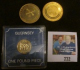 1981 Guernsey One Pound Piece, Gem BU in a nice holder; 2013 Monnaie De Paris Medal, BU; & 