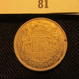 1938 Canada Silver Half Dollar, lightly toned