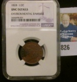 1828 U.S. Half Cent NGC slabbed 