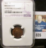 1866 U.S. Indian Head Cent NGC slabbed 