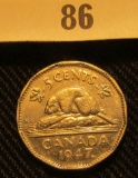 1947 Maple Leaf Canada Nickel, Brilliant Uncirculated.