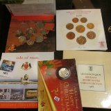 Happy Christmas Coin Set From The Isle Of Man, 1986 British Coin Set, And 2010 Isle Of Man Coin Set