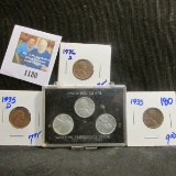 1935 P Wheat Cent,1935-D Wheat Cent, &1936-S Wheat Cent, & Wartime Emergency Issue Wheat Cent