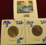 1936-S & 1929-D Buffalo Nickels