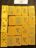 (3) Ivory Dice & (16) Ivory Mahjong Tile Game Pieces. All fifty or more years old.