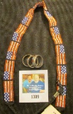 11 U.S.A. Flags Indian Beaded Necklace, very attractive; & (3) different Silver bands with crushed