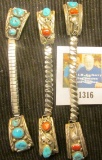 (3) Ladies Sterling Silver Turquoise and Turquoise with Coral Wrist Watch Bands. All Indian design a
