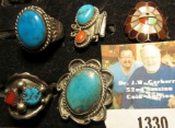 (5) Sterling Silver Ladies Rings with Turquoise, Coral, or Mother-of-pearl sets. 'Doc' had these pri