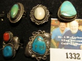 (5) Sterling Silver Ladies Rings with Turquoise, Coral, or Mother-of-pearl sets. 'Doc' had these pri