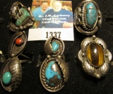 (5) Large Sterling Silver Ladies Rings with Turquoise, Tiger Eye, or Coral sets. 'Doc' had these pri