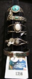 (5) Sterling Silver Bracelets with various inlayed Stones including Turquoise, Coral, and Mother-of-