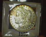 1887 P U.S. Morgan Silver Dollar, Gem Brilliant Uncirculated with spectacular Gold toning.