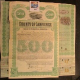 1883 County of Lawrence Territory of Dakota Refunding Bond with an additional large format Bond for