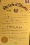 The State of Missouri Notarized Certificate for a Notary Public dated July 6, 1933 (twnety days befo