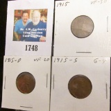 1915 P, D, & S Lincoln Cents grading Good to VF.