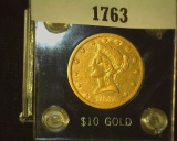 1855 P Ten Dollar Gold Liberty in a black Capital holder with gold lettering, VF 30.