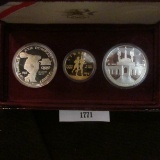1983-83 Olympics Three-Coin Proof Set, Includes two Silver Dollars and $5 Gold Piece, in original bo
