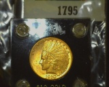 1910 D U.S. Indian Head $10 Gold Eagle, Choice Uncirculated. Stored in a black Capital holder with g