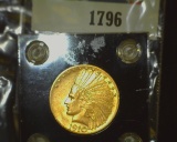 1910 D U.S. Indian Head $10 Gold Eagle, AU details, improperly cleaned. Stored in a black Capital ho