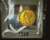 1880 P Gold Liberty Head Half Eagle Five Dollar Coin, EF, graffiti scratched on cheek.