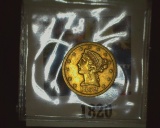 1852 P Gold Liberty Head Half Eagle Five Dollar Coin, EF.