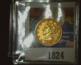 1899 P Gold Liberty Head Half Eagle Five Dollar Coin, EF.