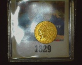 1908 P Gold Indian Head Quarter Eagle $2.50 Gold Coin, Choice Almost Uncirculated.