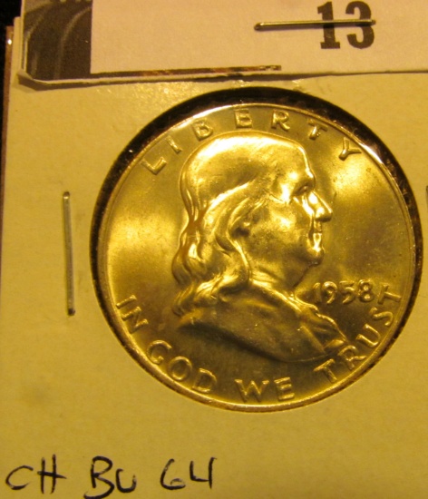 1958 D Franklin Half Dollar, CH BU 64.