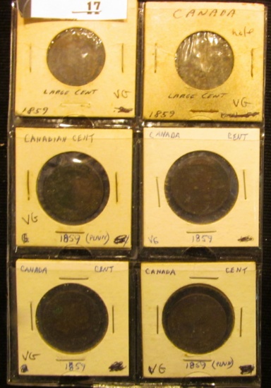 (6) 1859 Canada Large Cents, VG with various problems.