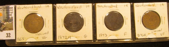 Lot Newfoundland 1c 1865 VG cleaned, 1872H G, 1873 F, & 1876H VF cleaned.